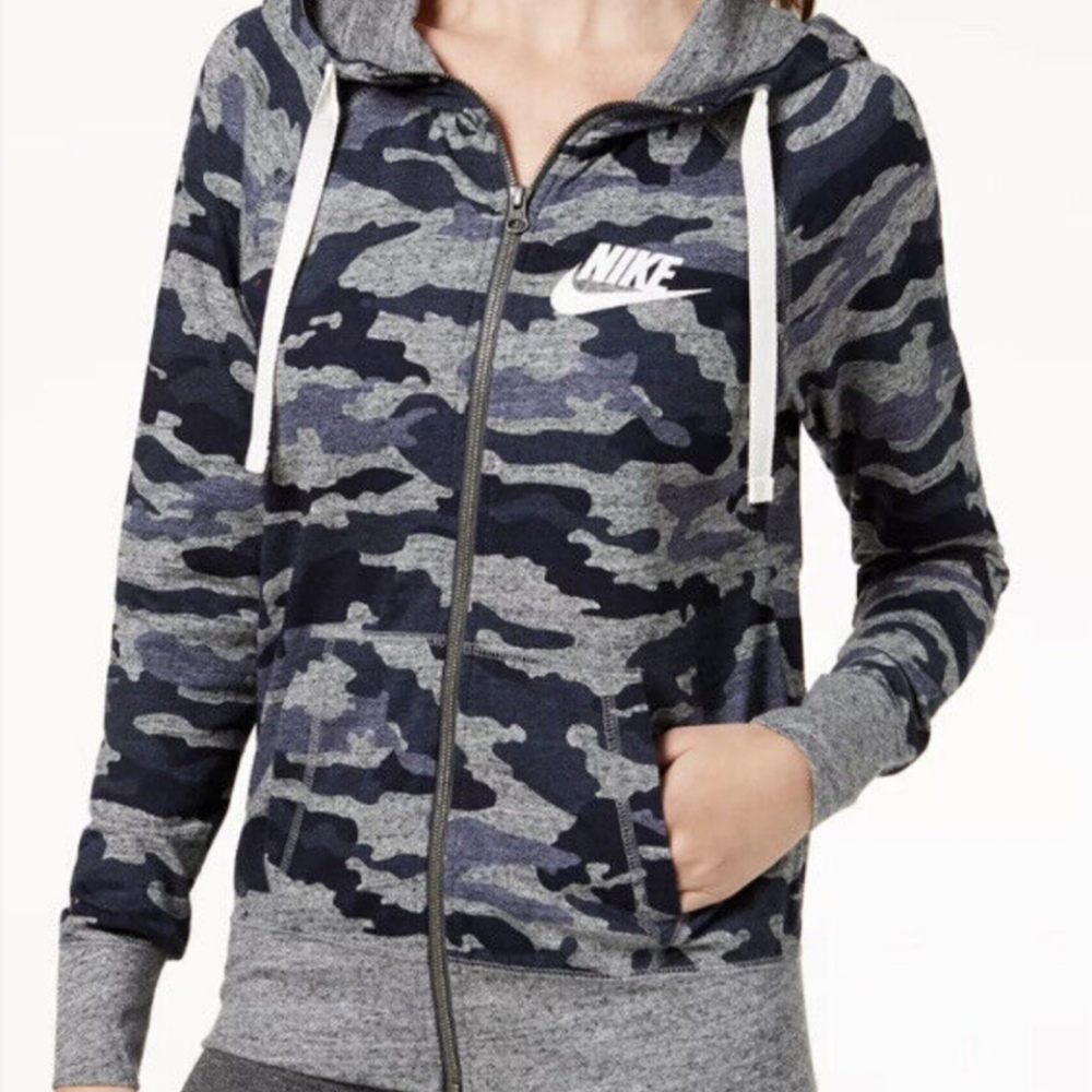 NIKE Women's Sz M Gym Hoodie Zip Up Camo Sweatshirt BQ6916-471B